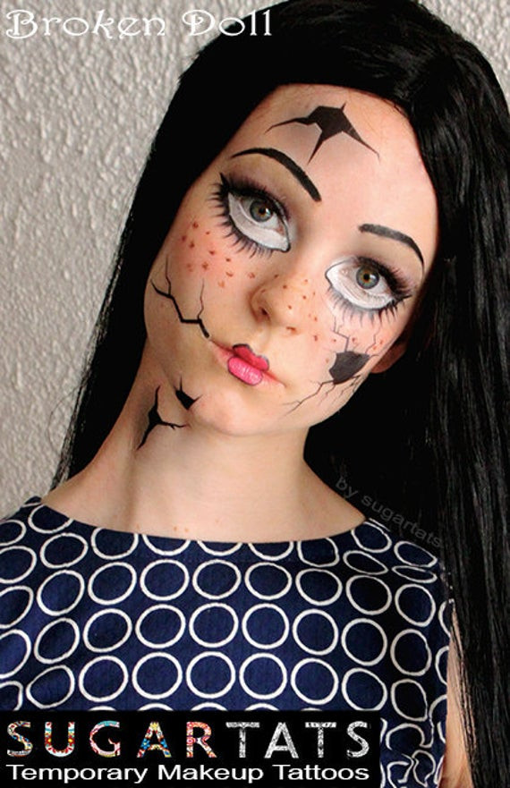 Broken Doll Costume DIY
 Broken Doll Temporary Costume Tattoos Makeup Dress by