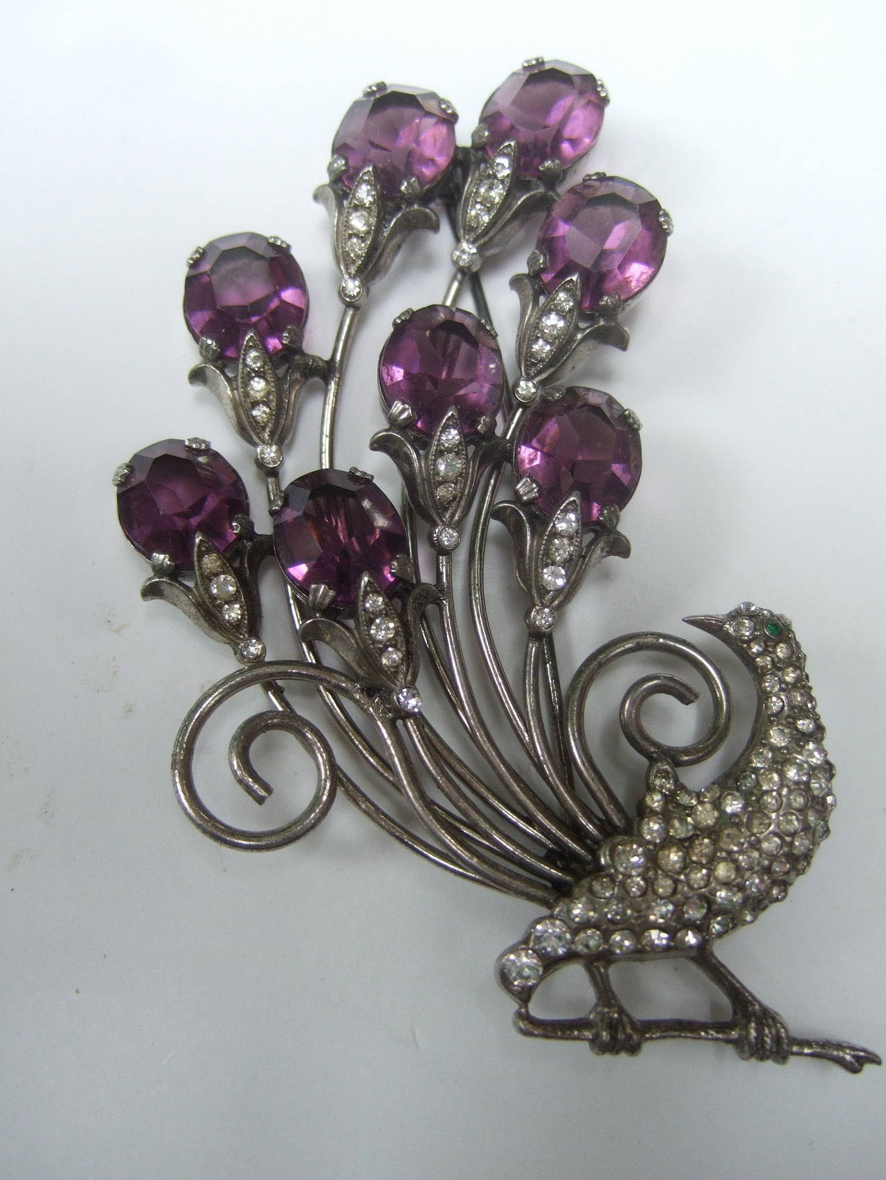 Brooches Art
 Art Deco Jeweled Sterling Peacock Brooch c 1940s For Sale