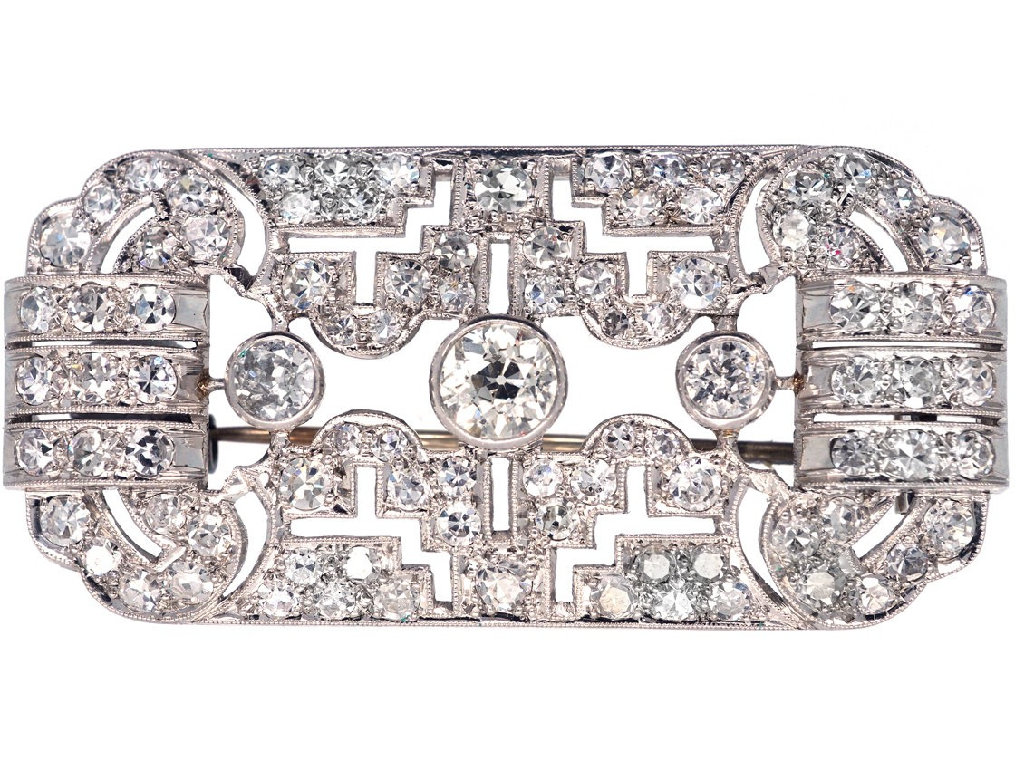 Brooches Art
 Art Deco Rectangular Platinum & Diamond Brooch The