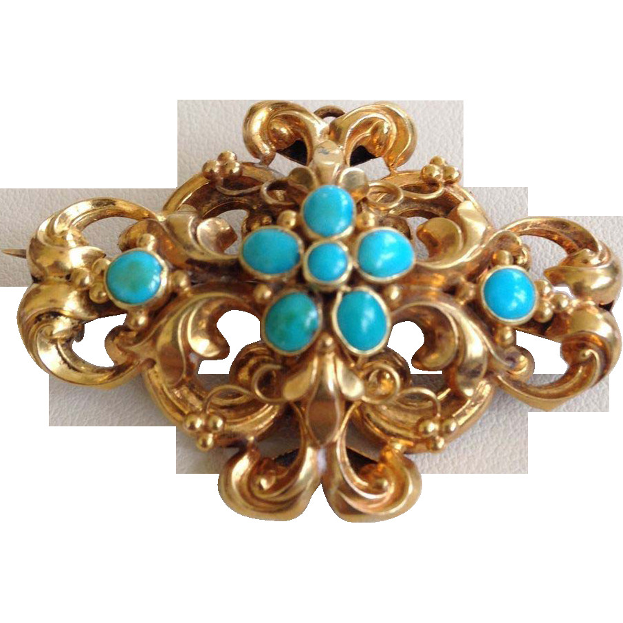 Brooches Back
 Antique Victorian or Georgian Turquoise Brooch with Locket