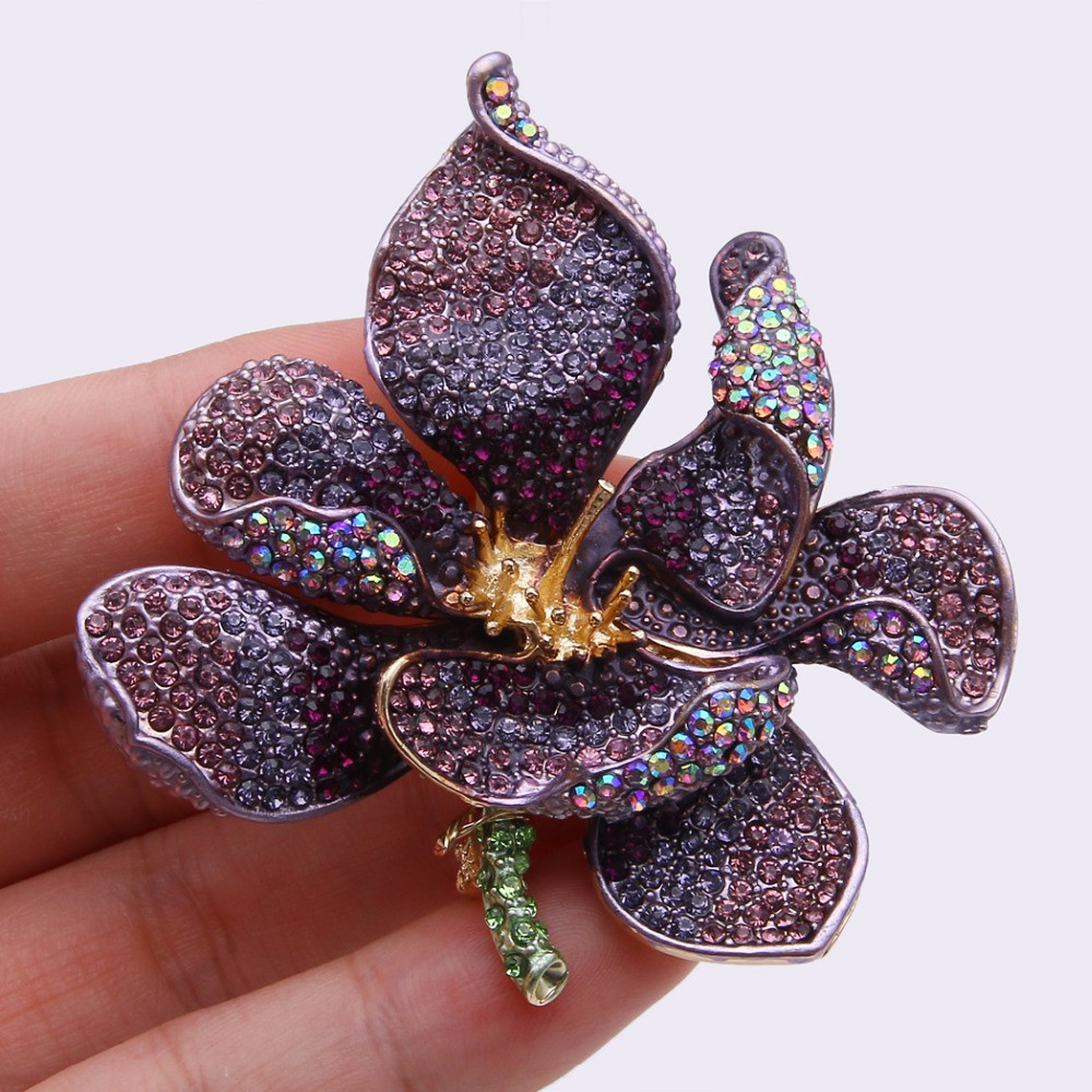 Brooches Pin
 Bella Fashion Purple Gold Orchid Flower Brooch Pins