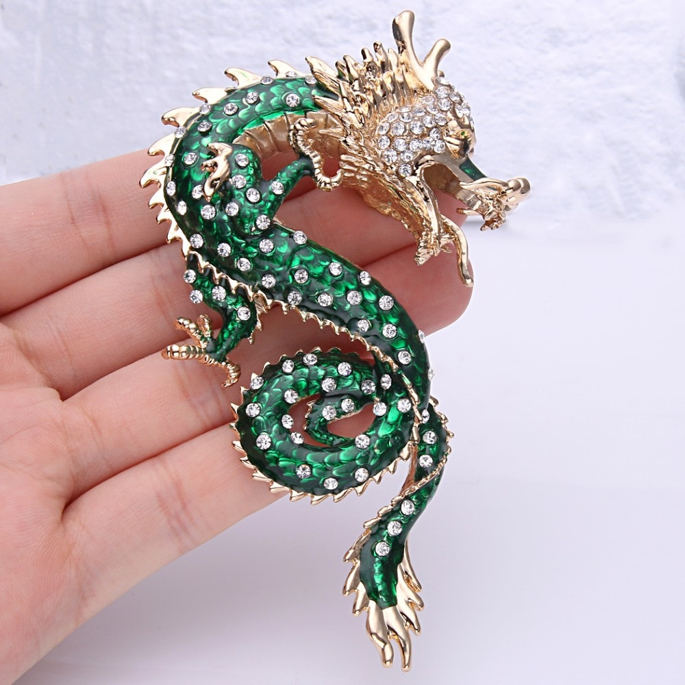 Brooches Pin
 Bella Fashion Powerful Dragon Animal Brooch Green Enamel