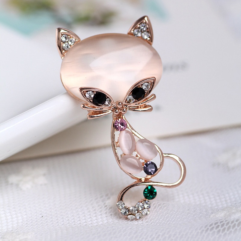 Brooches Pin
 Fashion Women Fox Shape Opal Brooch Colorful Rhinestone