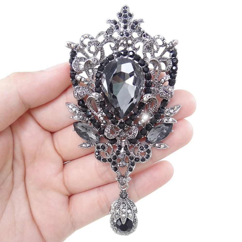 Brooches Pin
 New Vintage Style Black Vine Flower Brooch Pins Tear Drop