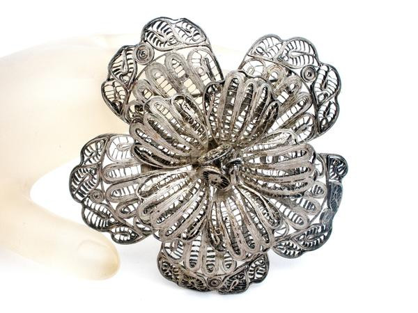 Brooches Silver
 Cannetille Flower Sterling Silver Brooch Vintage