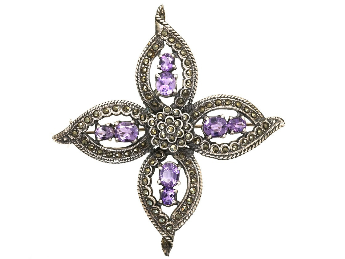 Brooches Silver
 Silver Amethyst & Marcasite Brooch The Antique