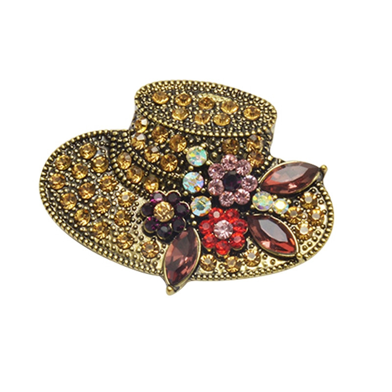 Brooches Style
 Fashion Hat Shape Rhinestone Brooch Pins Vintage Flower