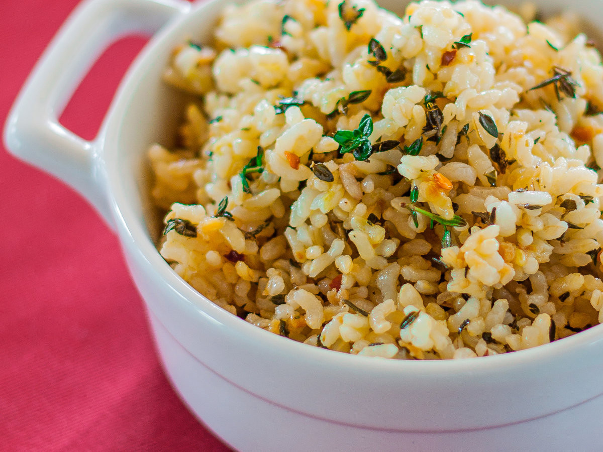 Brown Rice Dishes
 Lemon Brown Rice with Garlic and Thyme Recipe Emily