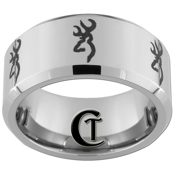 Browning Wedding Rings
 Tungsten Band 10mm Beveled Browning Design Ring by