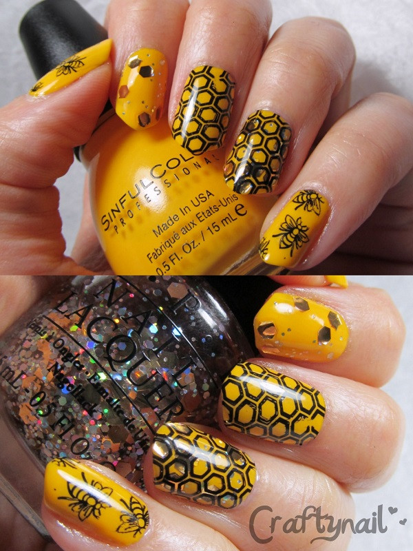 Bumble Bee Nail Art
 konad special nail polish in black