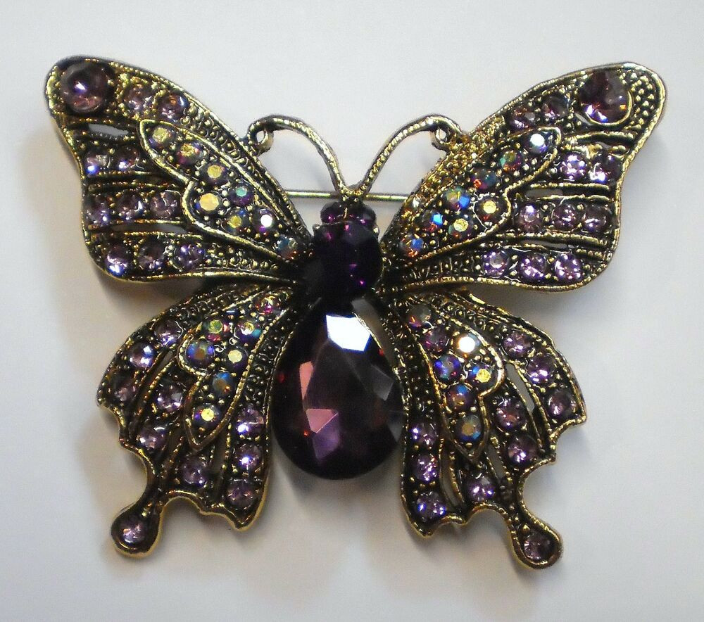 Butterfly Brooches
 GORGEOUS VINTAGE INSPIRED ANTIQUE GOLD STATEMENT PURPLE
