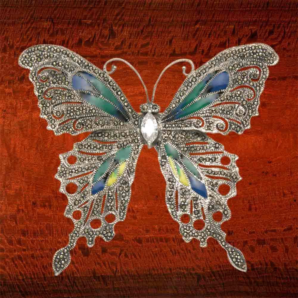Butterfly Brooches
 Sterling Silver & Marcasite Butterfly Brooch with Multi