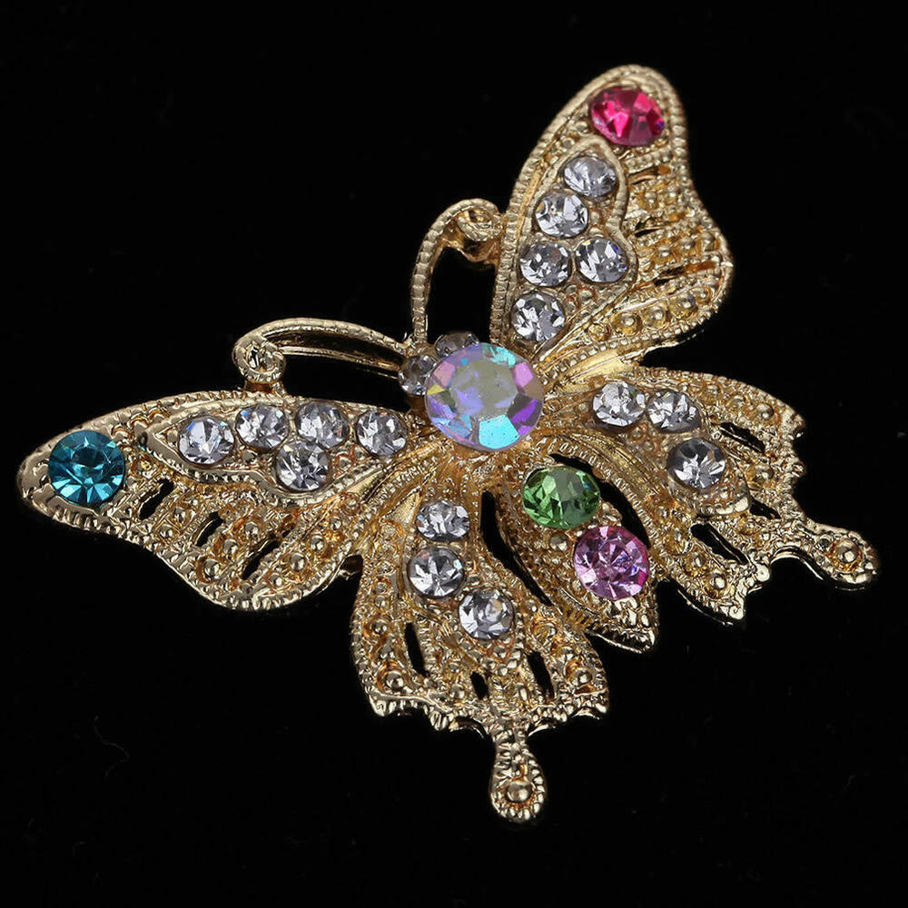Butterfly Brooches
 Vintage Butterfly Brooch Pin Gold Plated Crystal