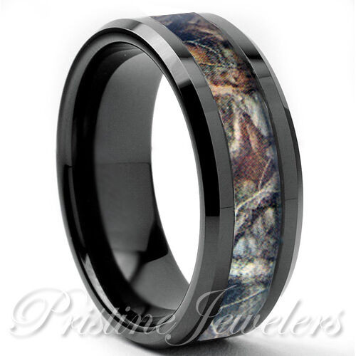 Camo Mens Wedding Band
 Tungsten Real Oak Forest Camo Ring Brown Mossy Tree