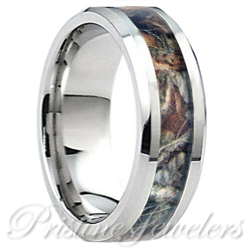 Camo Mens Wedding Band
 Tungsten Real Oak Forest Camo Ring Brown Mossy Tree