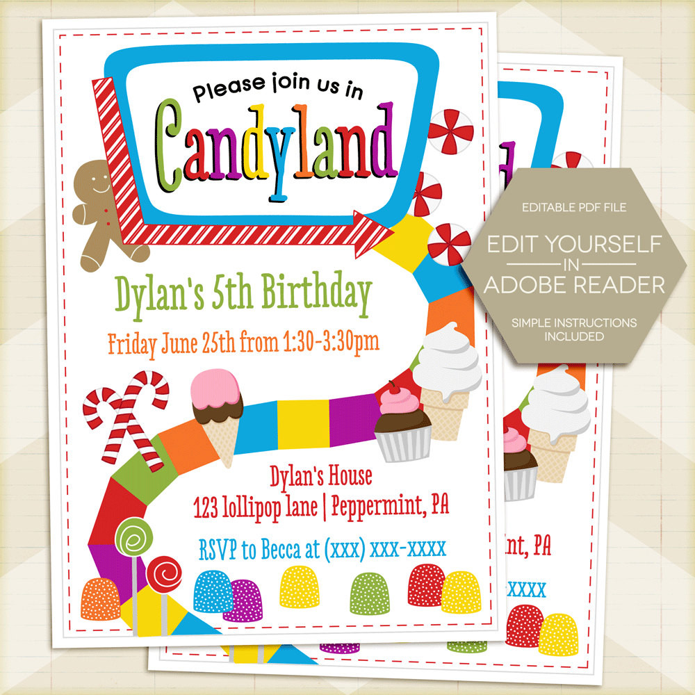 Candyland Birthday Party Invitations
 CANDYLAND Invitation Candyland Birthday Party Invitation