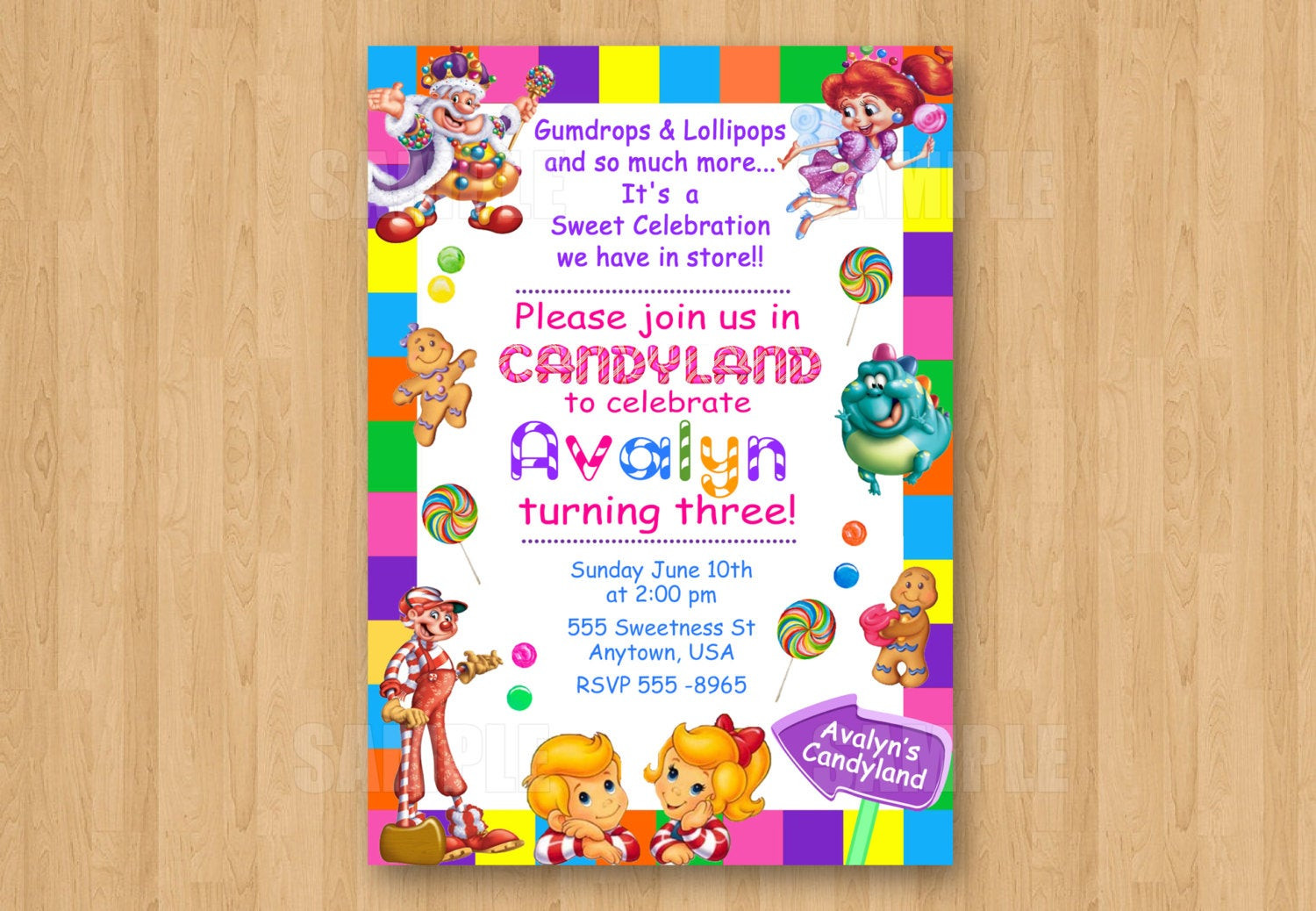 Candyland Birthday Party Invitations
 Candyland Candy Theme Girl Birthday Party Personalized