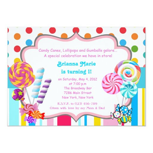 Candyland Birthday Party Invitations
 Candyland candy Theme Birthday Invitation