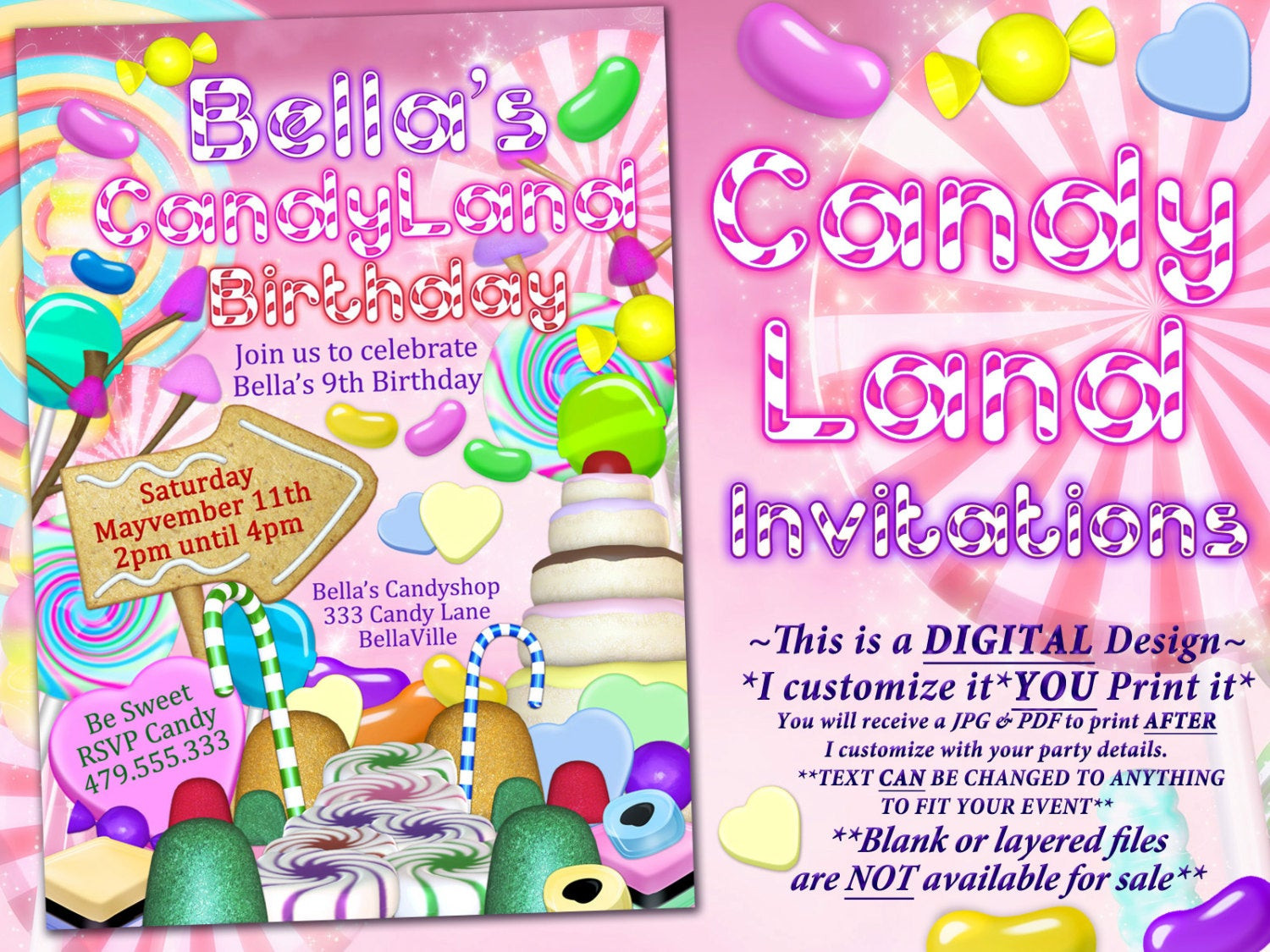 Candyland Birthday Party Invitations
 CandyLand Birthday Party Invitation Candy Land Party