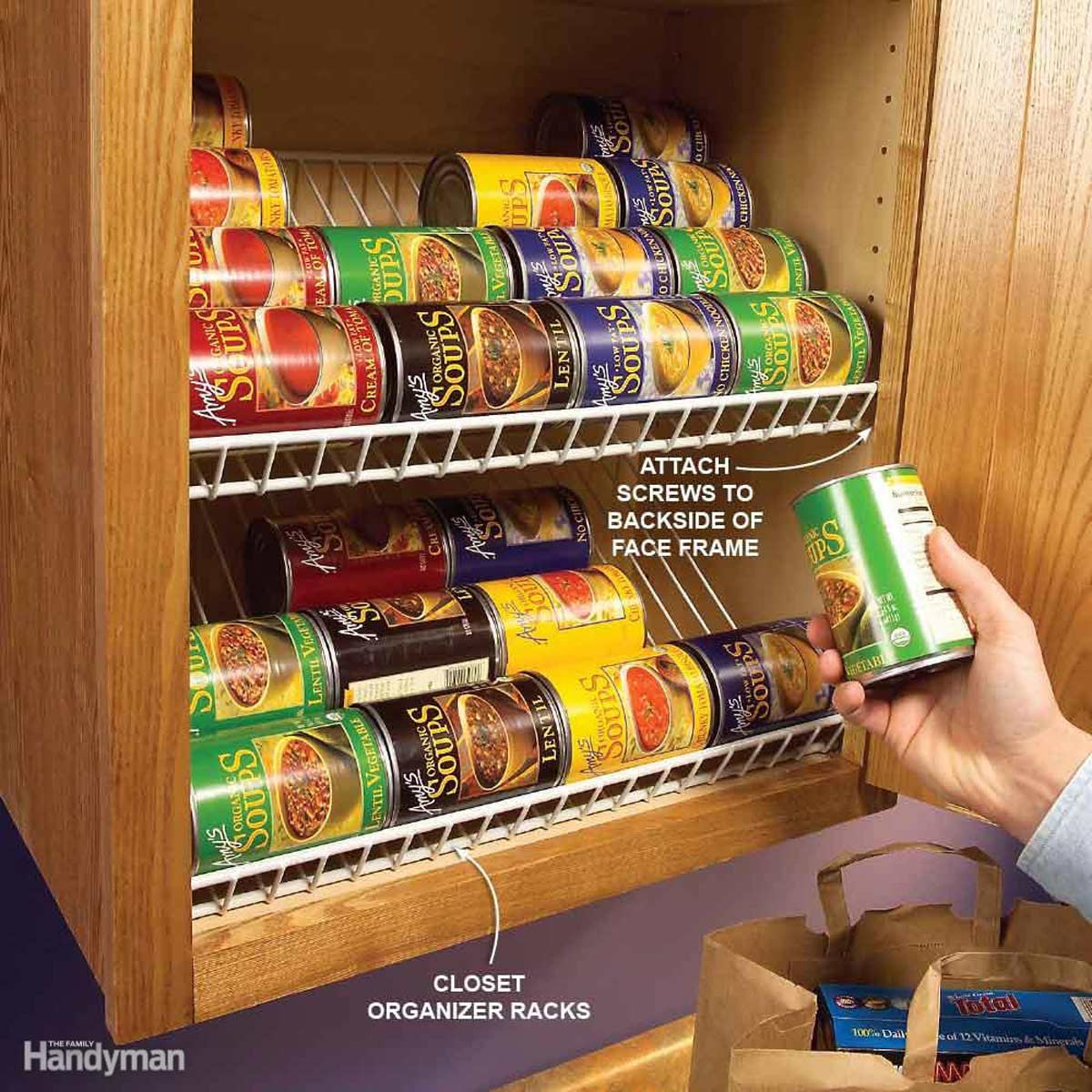 Canned Food Organizer DIY
 Clever Kitchen Cabinet & Pantry Storage Ideas