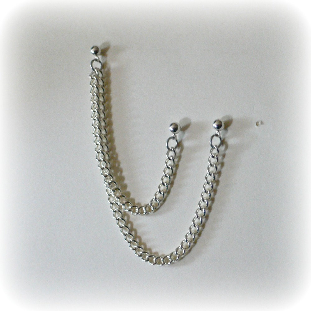 Cartilage Chain Earring
 Double Chain Double Piercing Cartilage Chain Earring