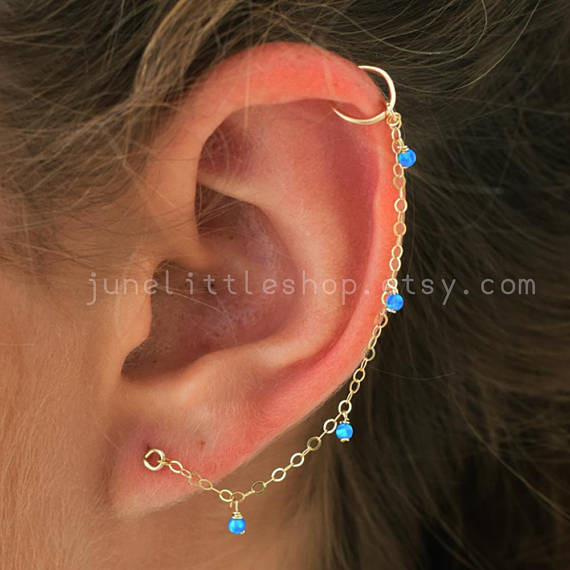 Cartilage Chain Earring
 Cartilage chain earring fire opal Helix earring chain