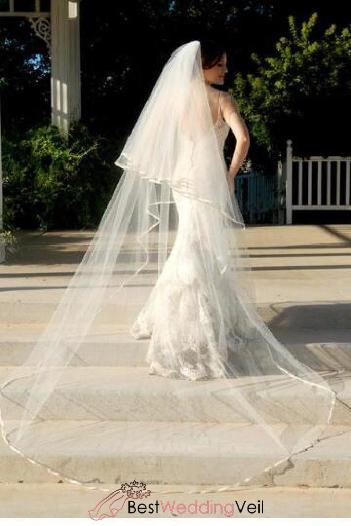 Cathedral Style Wedding Veils
 Full Cathedral Wedding Veil Drop Style with Satin Edge