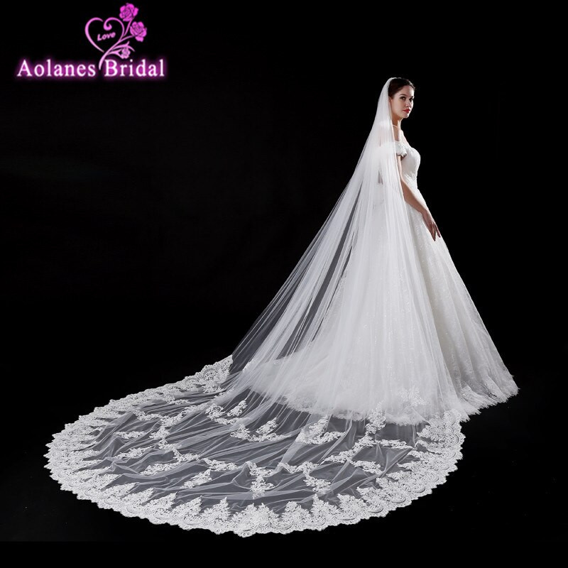 Cathedral Style Wedding Veils
 AOLANES 2018 New 4 M Length Vintage Style Cathedral Bridal
