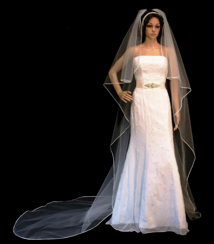 Cathedral Style Wedding Veils
 Cascade Style Soutache Edge Cathedral Length Ivory Wedding