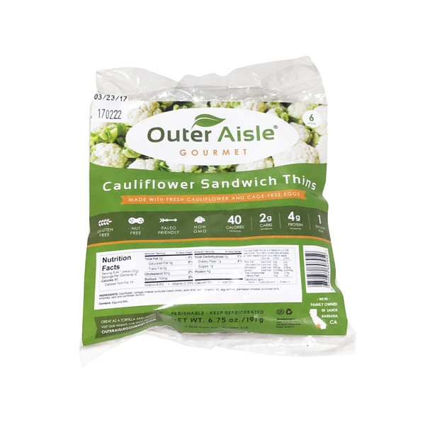 Cauliflower Sandwich Thins
 Outer Aisle Gourmet Cauliflower Sandwich Thins From Whole