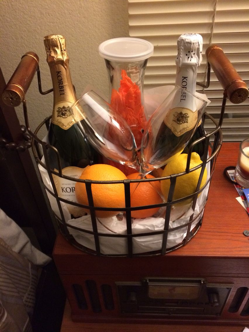 Champagne Gift Basket Ideas
 Champagne t basket we made