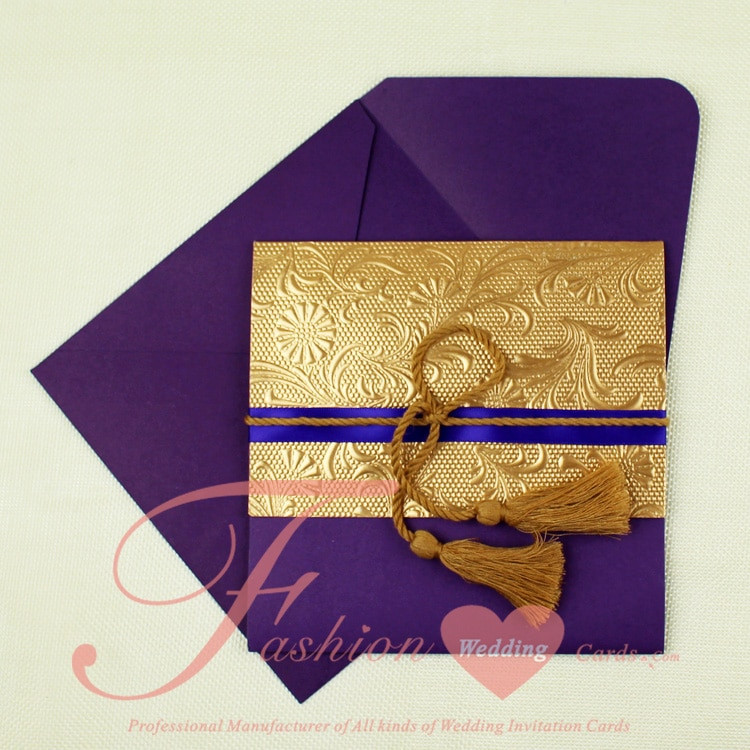 Cheap DIY Wedding Invitations
 40 Sets Lot Diy Cheap Pocket Style Elegant Purple and Gold
