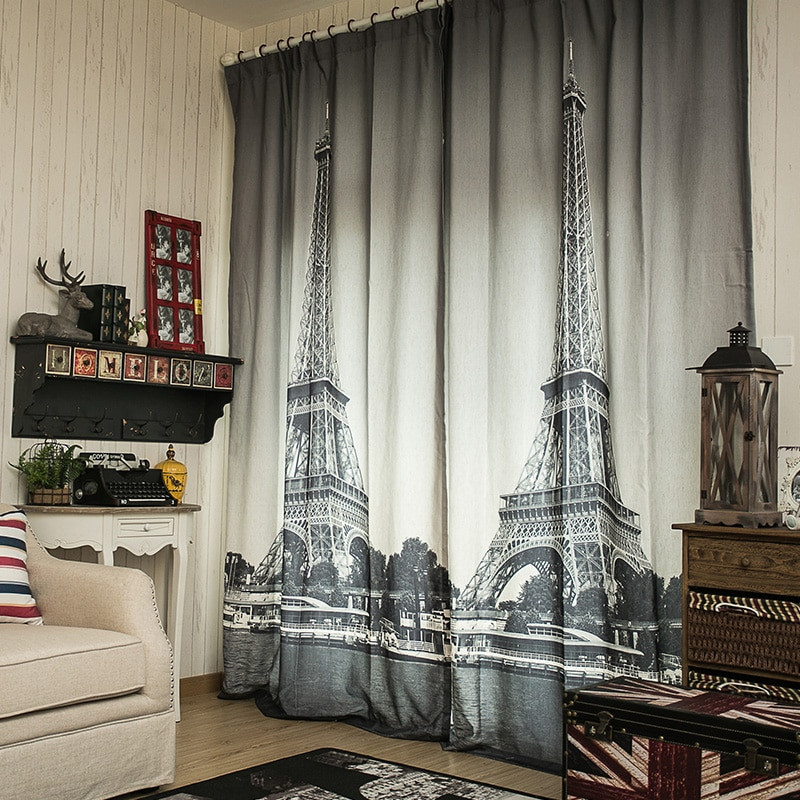 Cheap Living Room Curtains
 3d Linen cheap curtain fabrics Paris Eiffel Tower Blinds