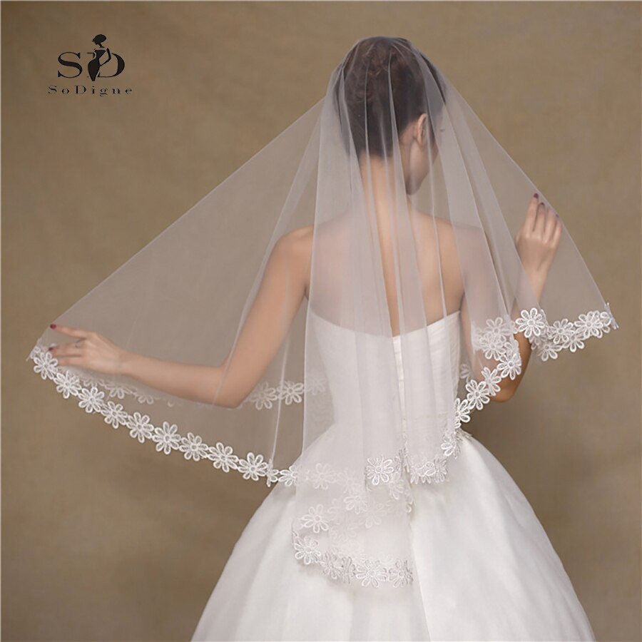 Cheap Wedding Veils For Sale
 SoDigne Bridal Veils White Flowers Edge 1 5m Cheap Wedding