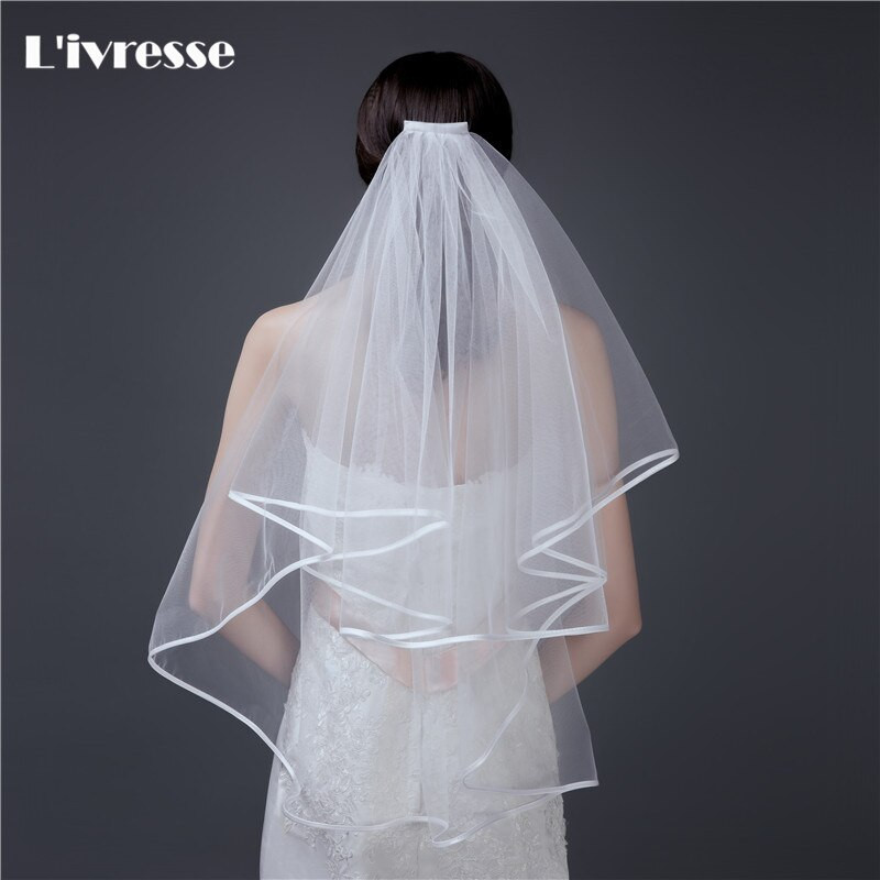 Cheap Wedding Veils For Sale
 2017 Wholesale Hot Sale White Ivory Ribbon Edge Two Layer