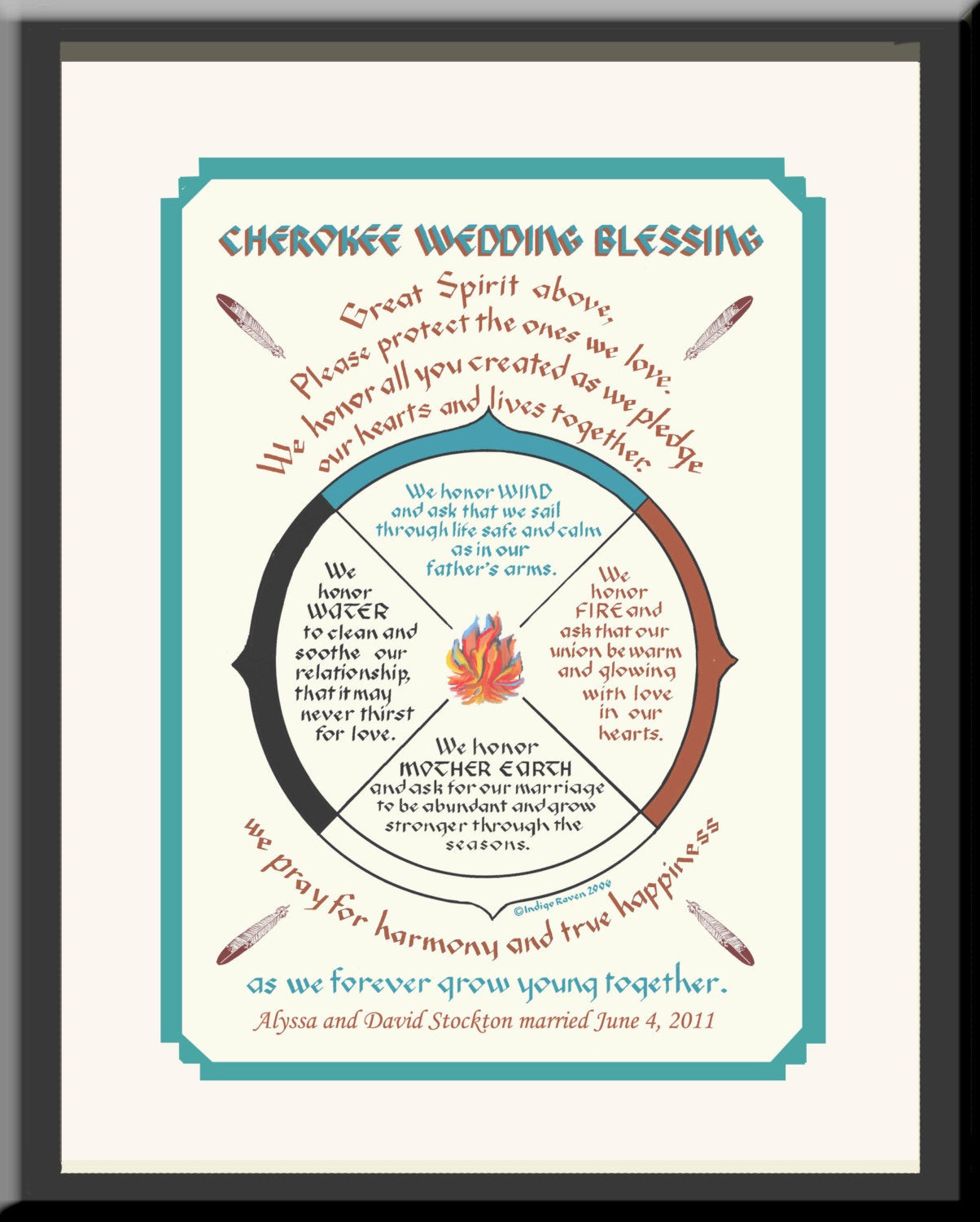 Cherokee Wedding Vows
 Personalized Wedding Gift Cherokee Wedding Blessing a Native
