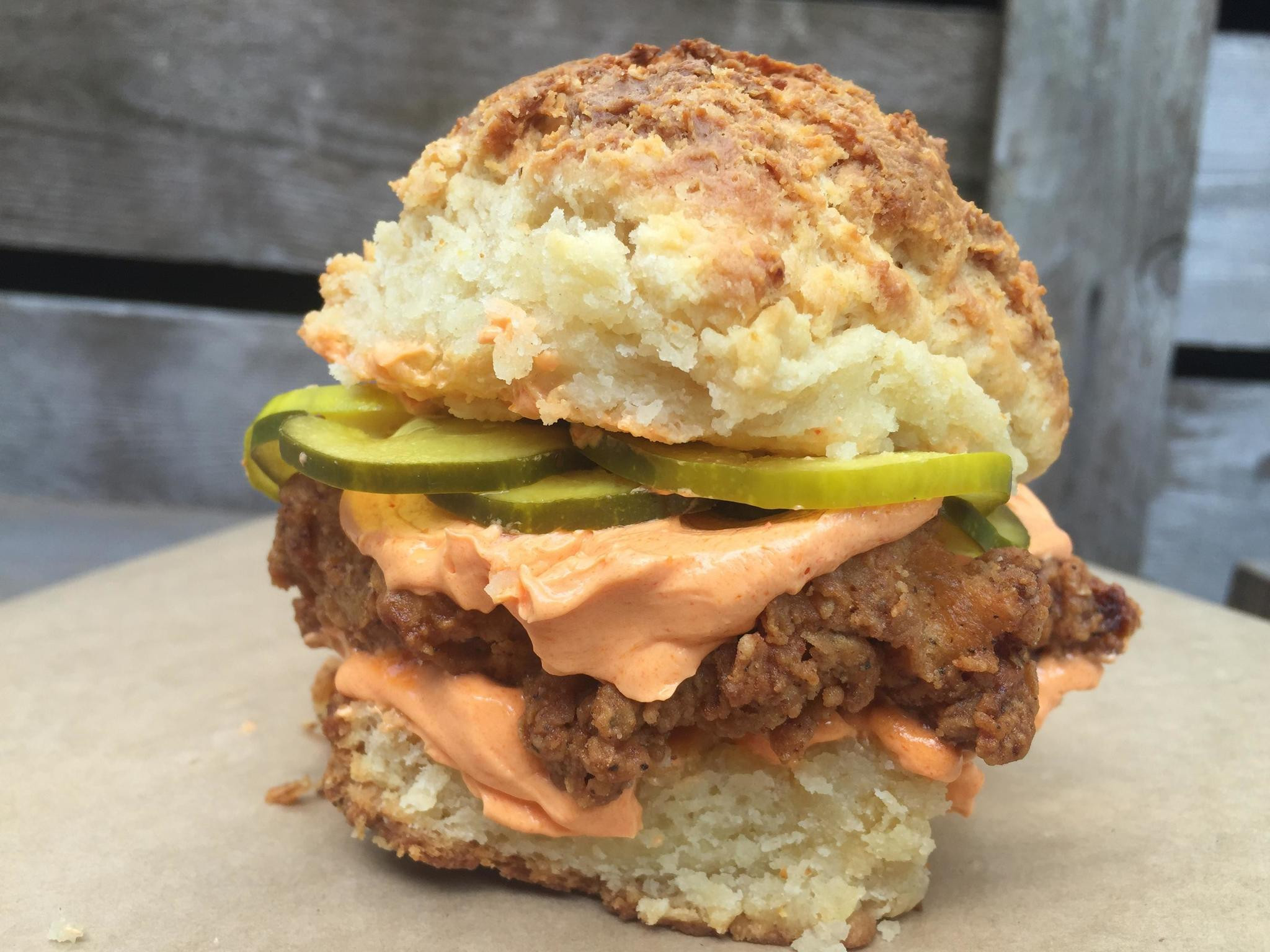 Chicken Biscuit Sandwich
 Honey Butter and Bang Bang hook up for hot fried chicken