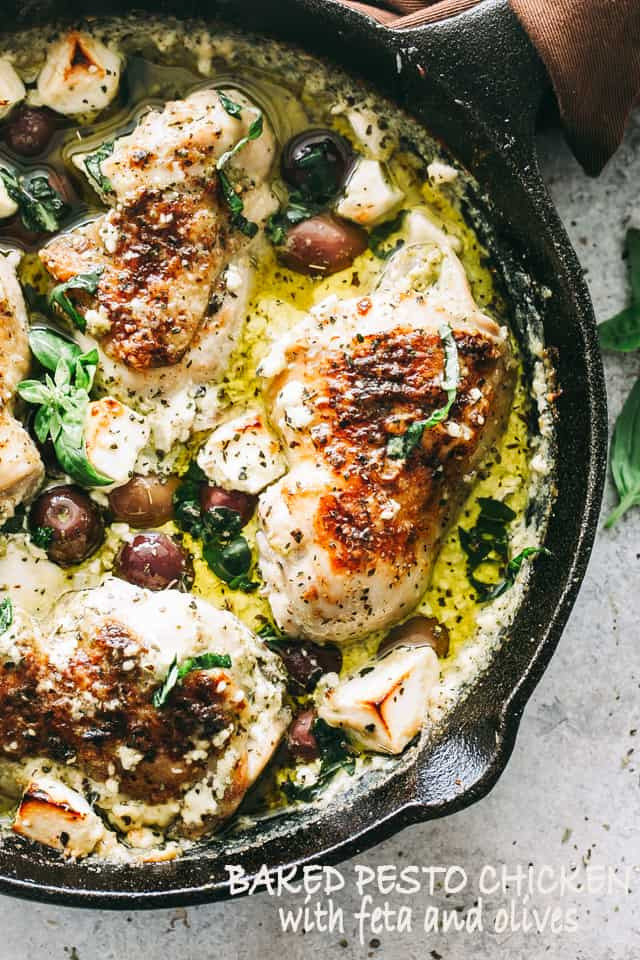 Chicken With Pesto Sauce
 Baked Pesto Chicken Recipe with Olives & Feta