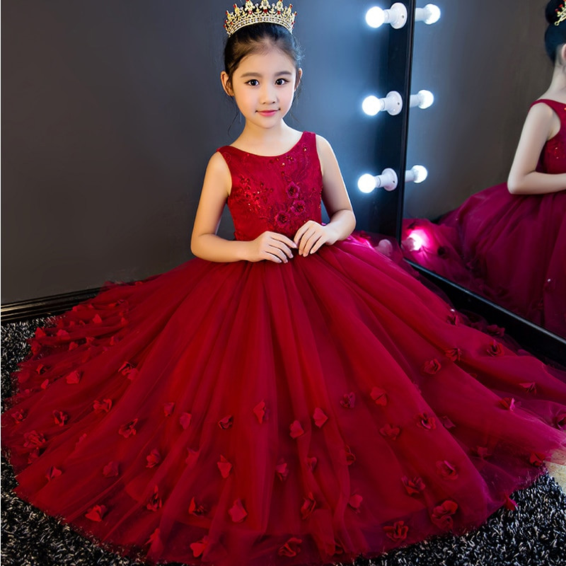 Children Dress Design
 High Quality Wine Girls Piano Performance Dress Newest