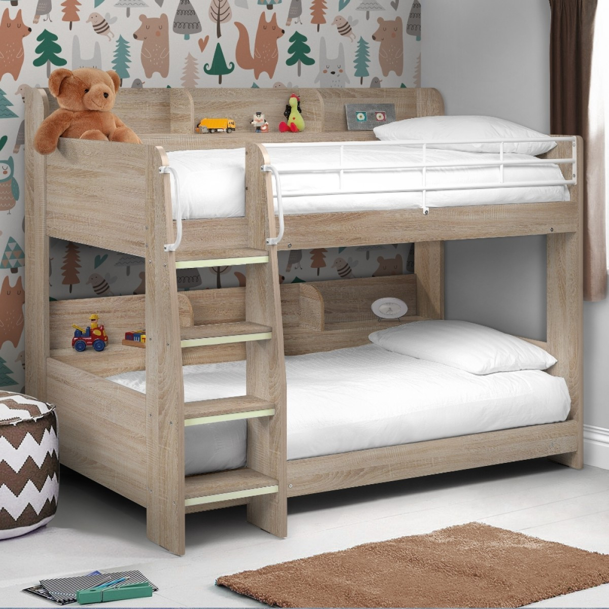 Childrens Loft Bed With Storage
 Domino Oak Wooden and Metal Kids Storage Bunk Bed