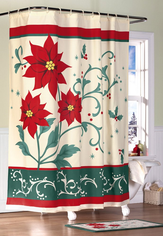 Christmas Bathroom Shower Curtains
 Poinsettia Shower Curtains
