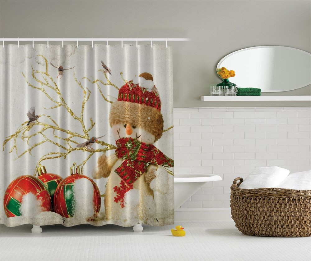 Christmas Bathroom Shower Curtains
 Winter Holiday Snowman Christmas Fabric Shower Curtain