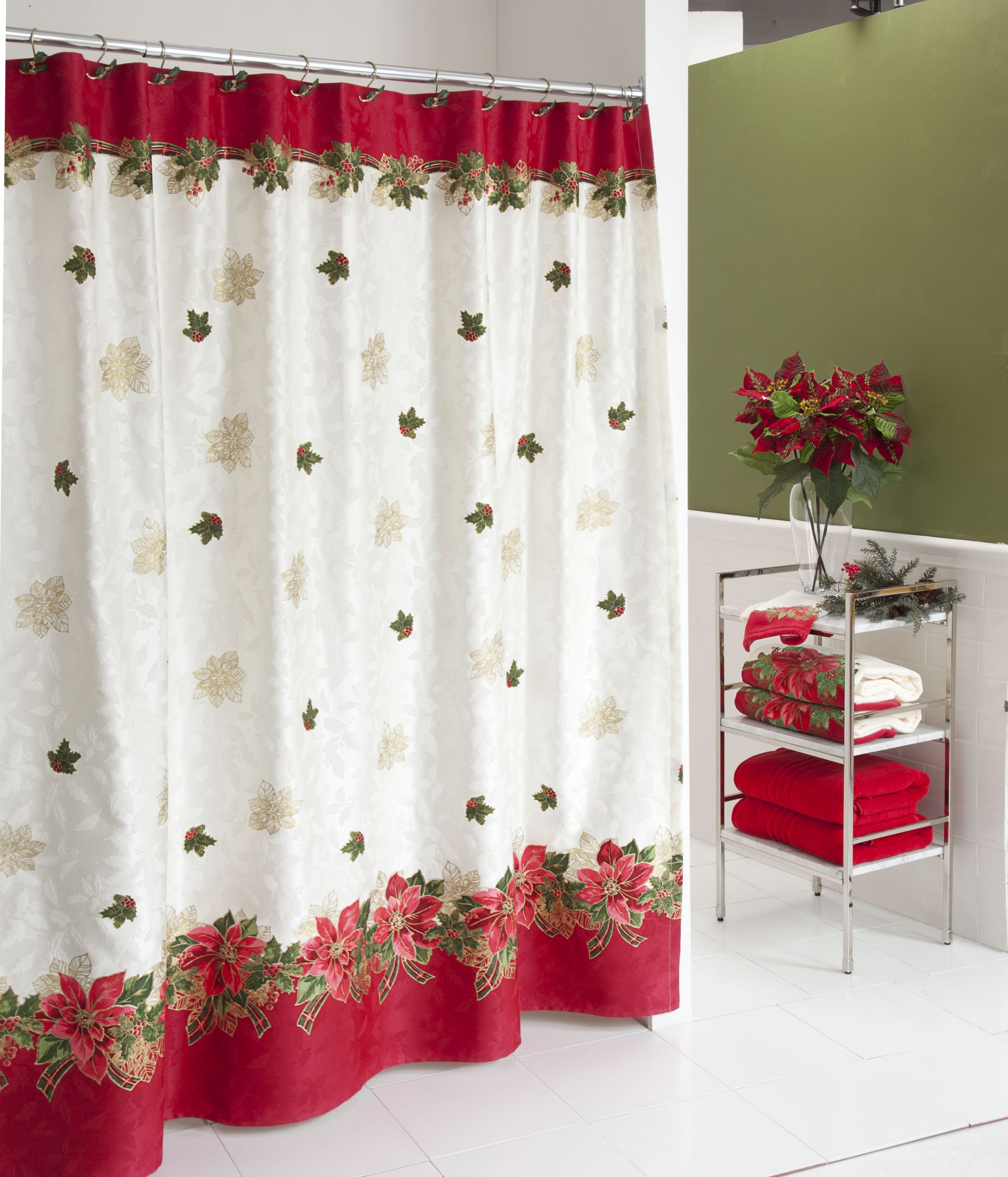 Christmas Bathroom Shower Curtains
 Lenox Holiday Poinsettia Tartan Christmas Shower Curtain