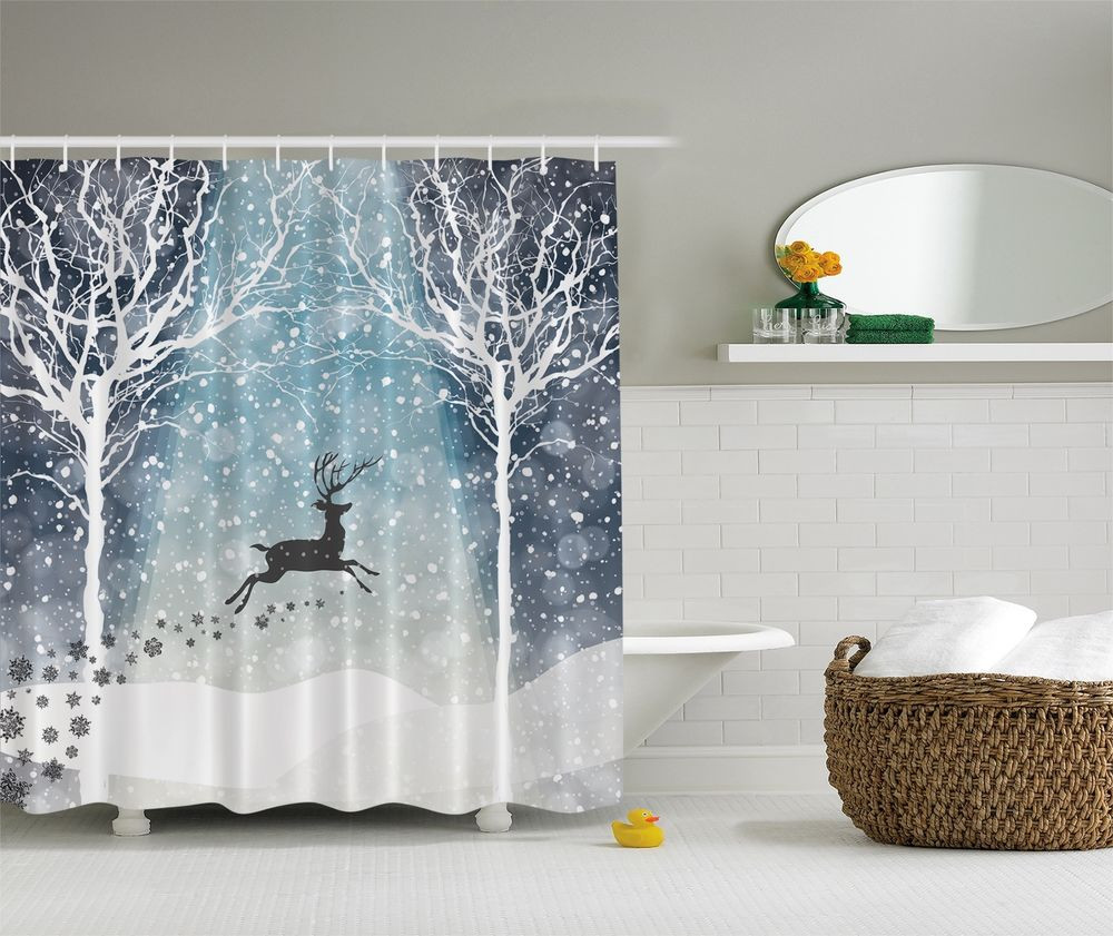Christmas Bathroom Shower Curtains
 Winter Holiday Reindeer Christmas Fabric Shower Curtain