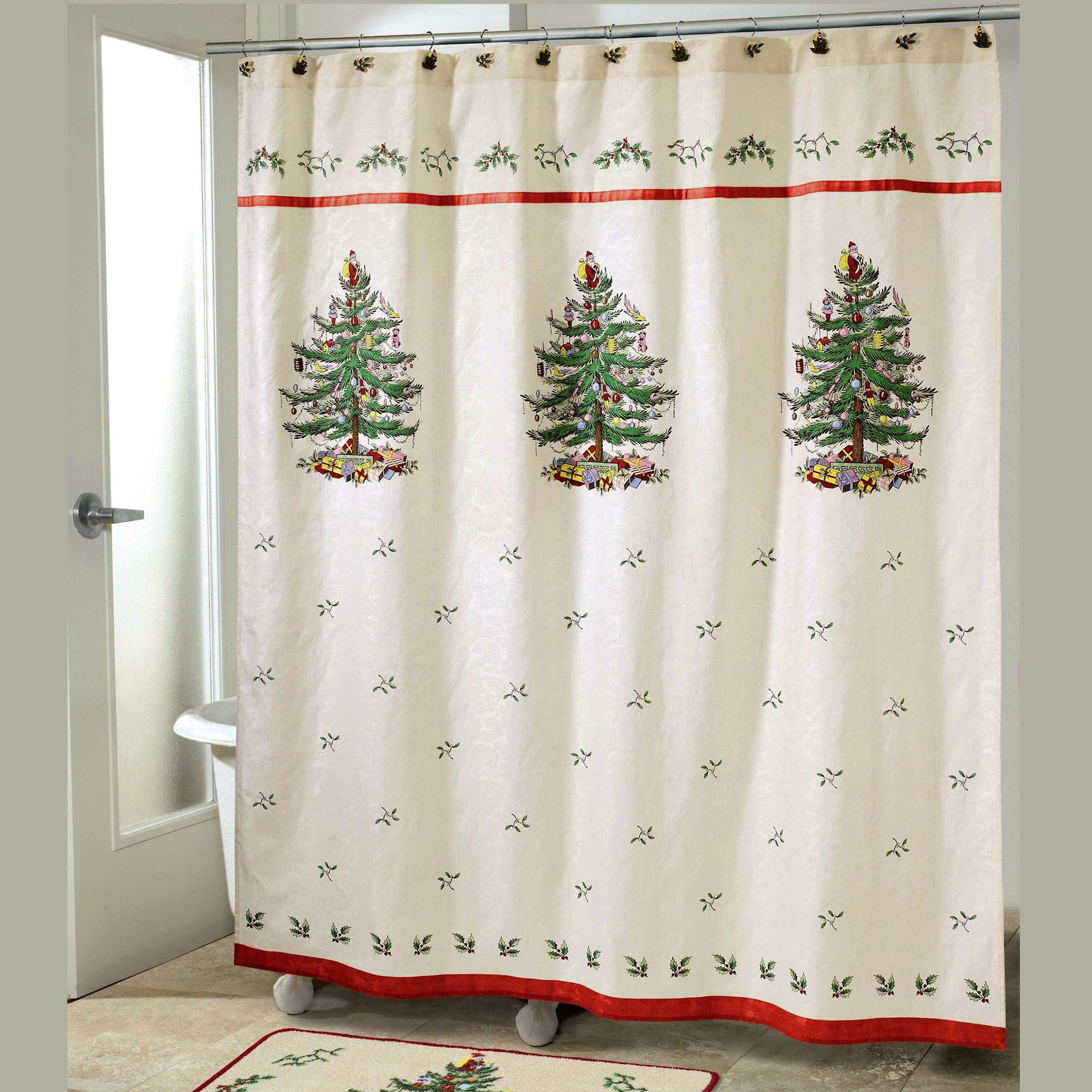 Christmas Bathroom Shower Curtains
 Spode Christmas Tree Shower Curtain