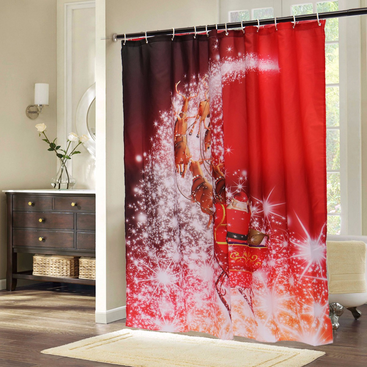 Christmas Bathroom Shower Curtains
 180x180cm Christmas Santa Claus Waterproof Shower Curtain