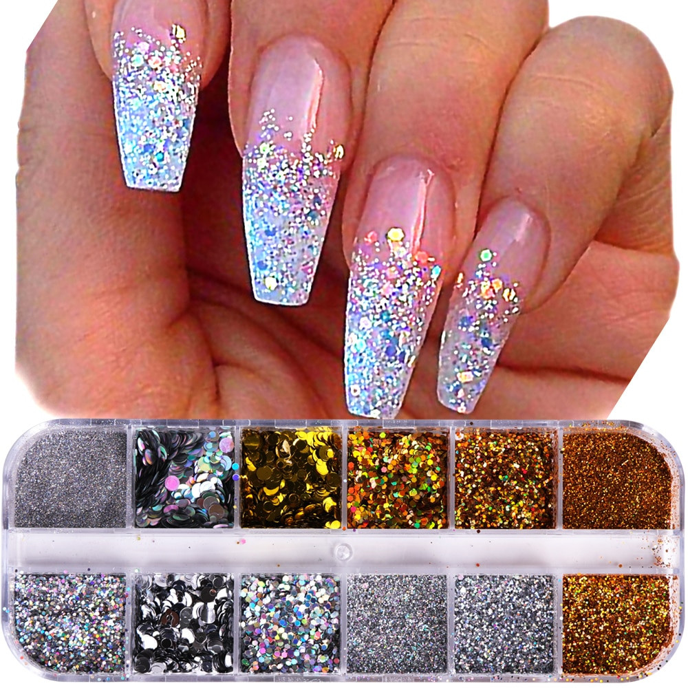 Christmas Glitter Nails
 1Case Nail Glitter Powder Dust Iridescent Flakies Sequins