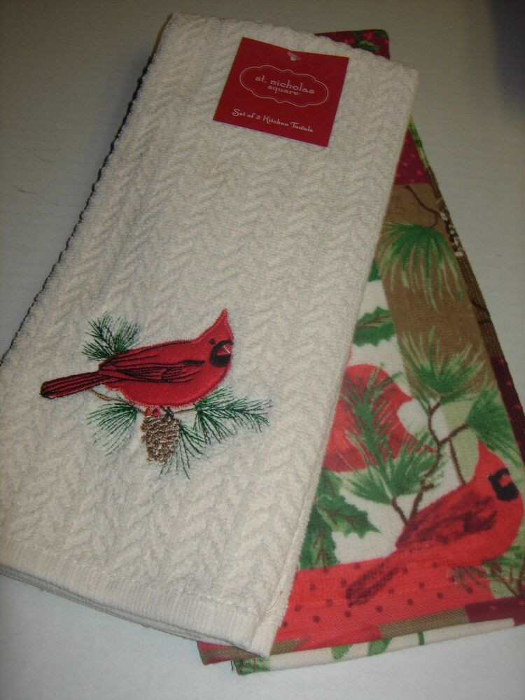 Christmas Kitchen Towels
 2 St Nicholas Square Kitchen Dish Towels Cardinals Birds
