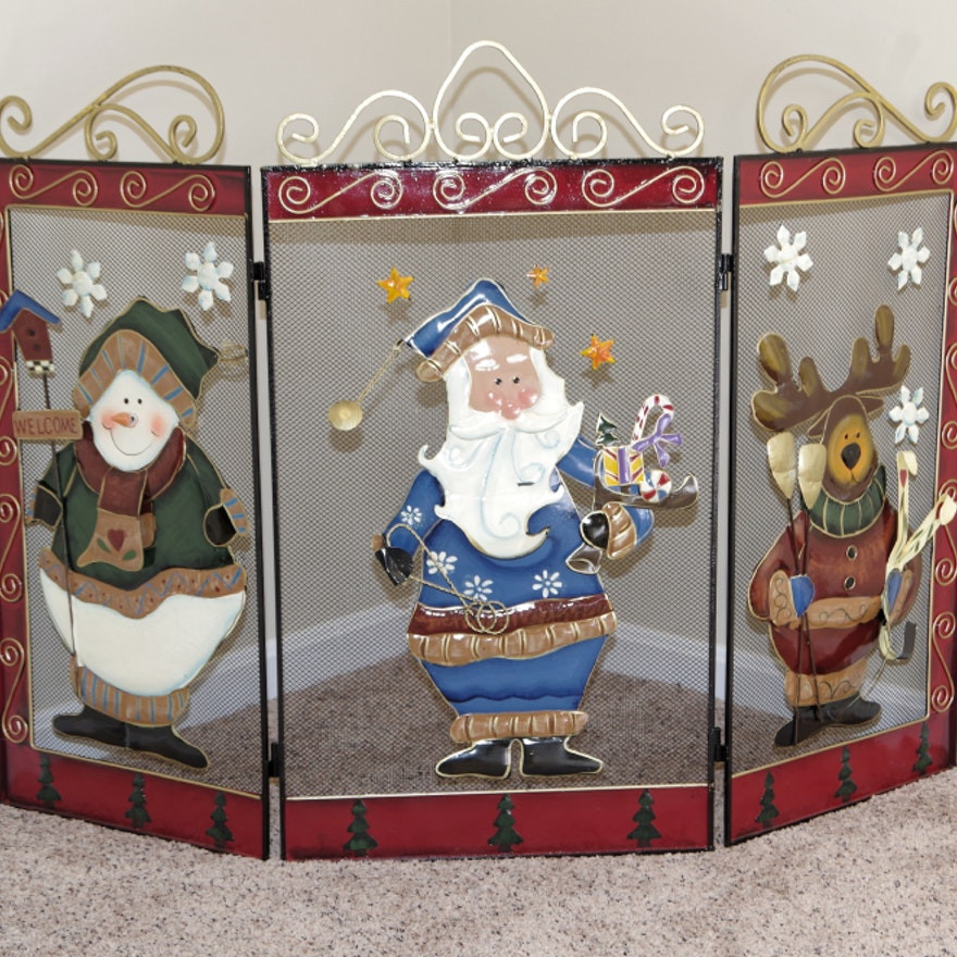 Christmas Themed Fireplace Screen
 Christmas Fireplace Screen with Metal Applique Figures