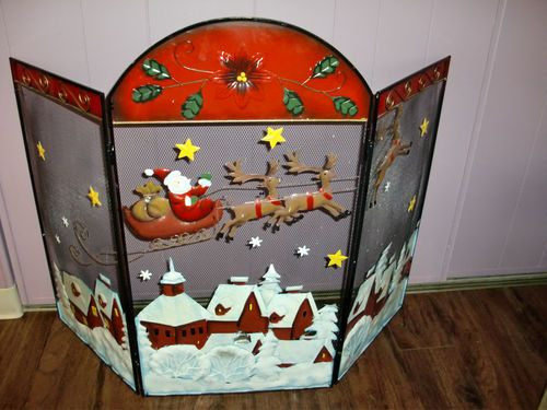 Christmas Themed Fireplace Screen
 Santa Claus Twas The Night Before Christmas 3 Panel Metal